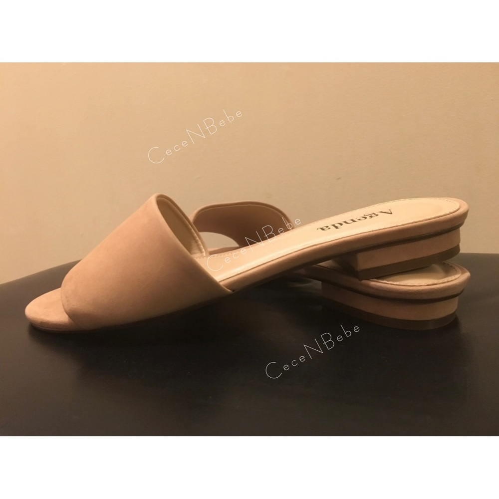 ❤️EU 37 - Block Heel Leather Nubuck Slide Mule AGENDA Sandals - Beige - BNIB